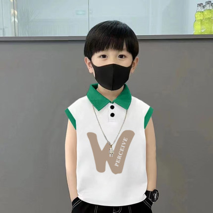 纯棉男童无袖背心T恤外穿夏季新款儿童宝宝卡通帅气POLO翻领上衣