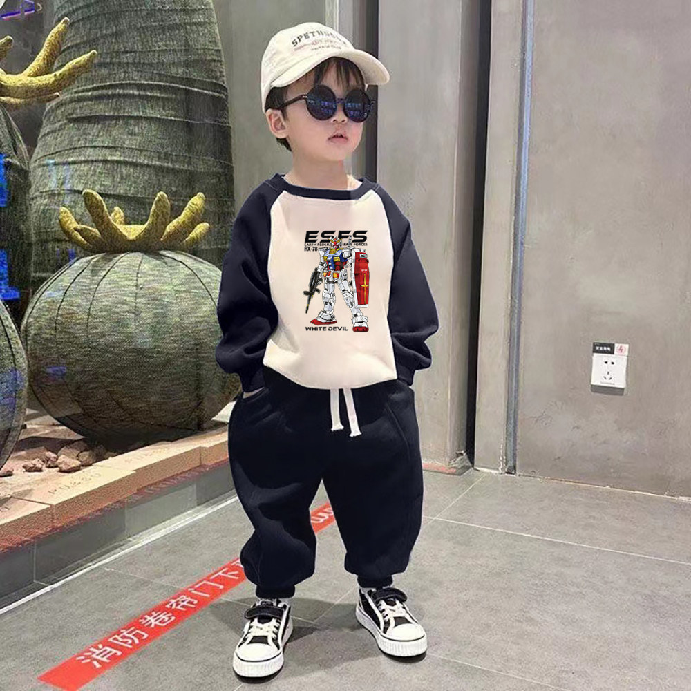 100%纯棉男童卫衣两件套春秋季新款中小儿童宝宝卡通时尚运动套装