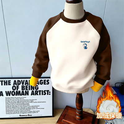 100%纯棉男童加绒加厚插肩卫衣2025秋冬新款儿童宝宝洋气卡通上衣