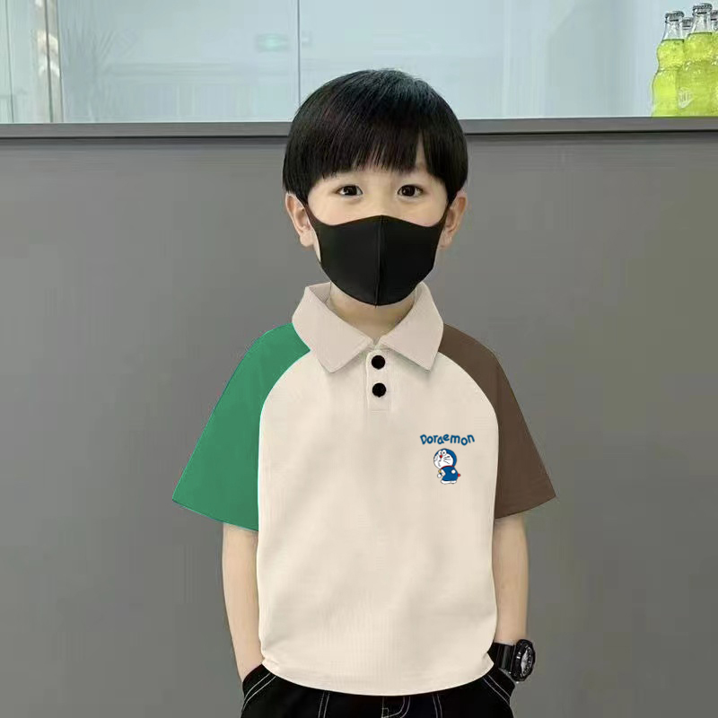 纯棉男童插肩polo翻领短袖T恤夏季新款儿童宝宝时尚百搭印花上衣