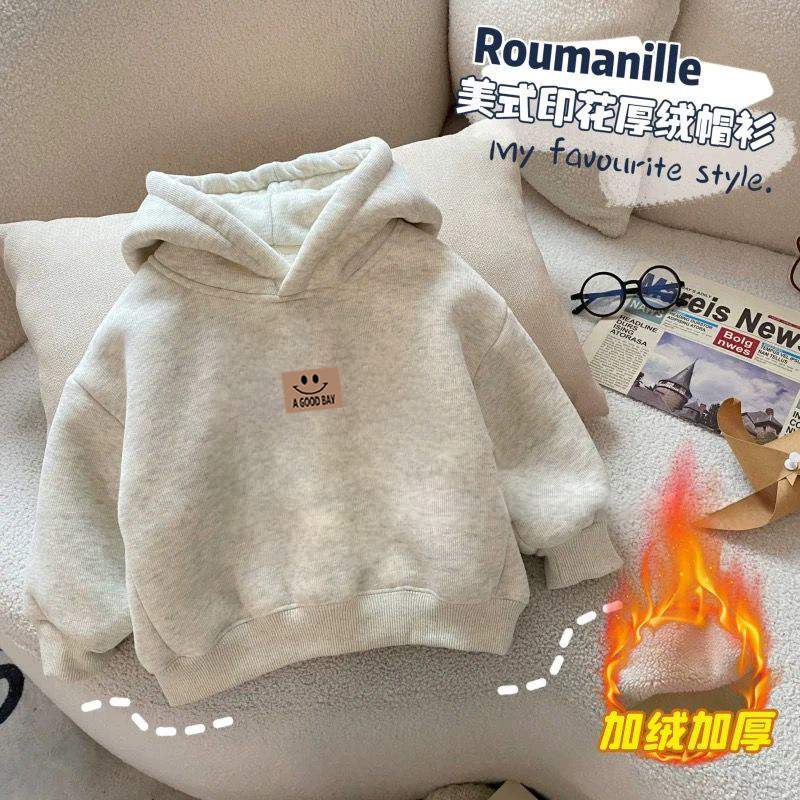 纯棉男童加绒加厚连帽卫衣2025秋冬新款中小儿童宝宝卡通印花上衣