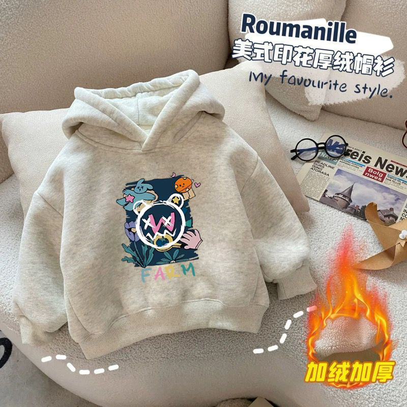 100%纯棉男童加绒加厚连帽卫衣秋冬新款小孩儿童宝宝休闲百搭上衣