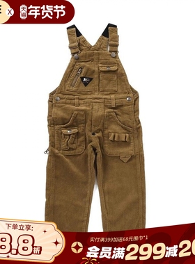现货BREEZEsquare山系秋冬多口袋免脱拉链儿童工装背带裤R419023