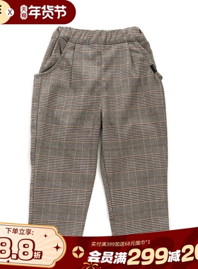 现货BREEZEsquare秋冬格纹纯棉英伦风阔腿宽松儿童九分裤S421063