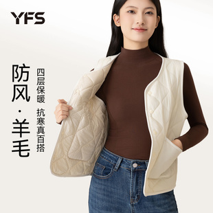 100%羊毛马甲女秋冬加厚羽绒棉保暖无袖 坎肩防风显瘦百搭内胆外套