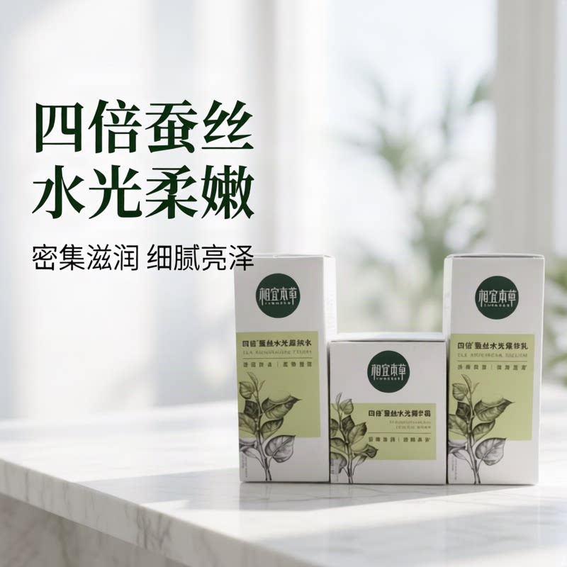 相宜本草四倍蚕丝水光柔肤水保湿乳精华霜补水亮肤面膜保湿润肤