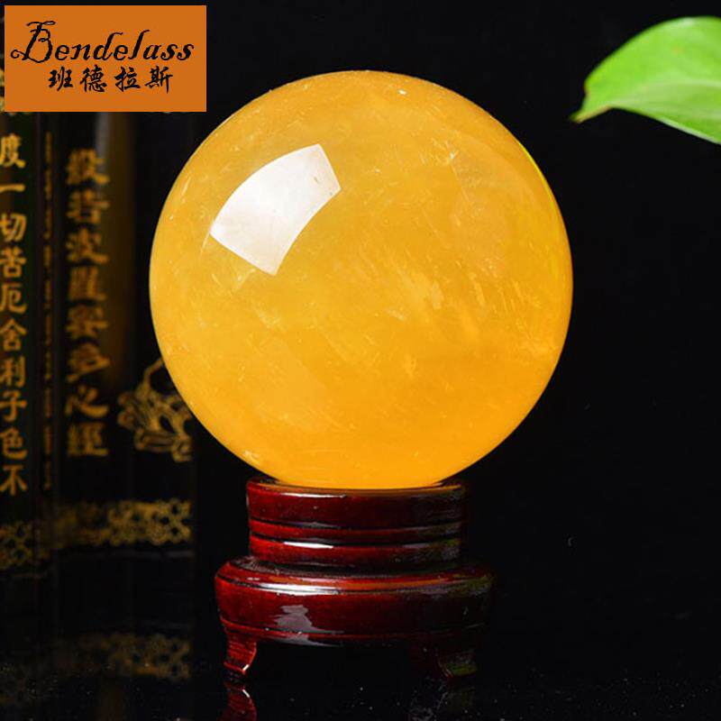 班德拉斯天然黄水晶球摆件招财家居客厅公司前台办公室桌面装饰品