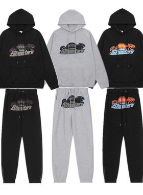 一件代发欧美Trapstar红黑色虎头毛巾刺绣男情侣卫衣长裤休闲套装