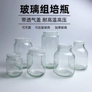 耐高温食用菌种玻璃瓶实验玻璃瓶透明菌种瓶带盖加厚650ml组培瓶