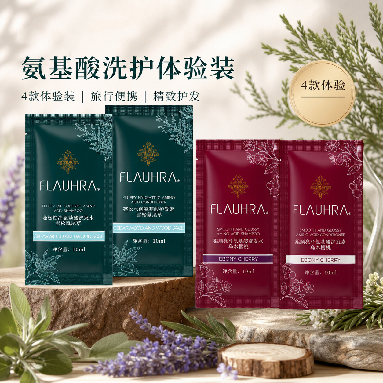FLAUHRA洗发水护发素10ml*4或蜂花氨基酸液体香皂体验装10ml*3