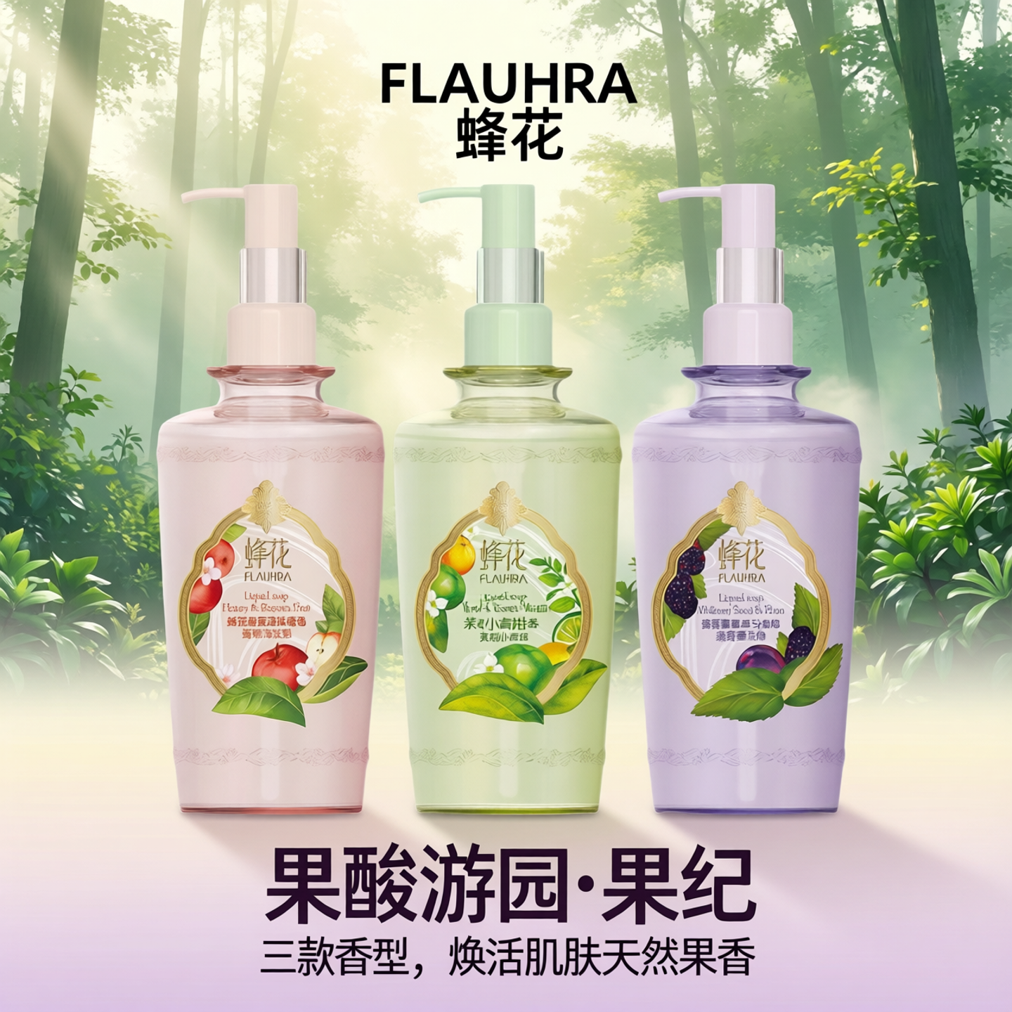 FLAUHRA蜂花液体香皂果酸游园果纪桑籽覆乌梅沐浴洗澡洗手清洁