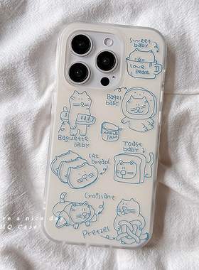 趣味可爱线条猫咪适用苹果16Promax手机壳iPhone13新款15高级感14保护套防摔硅胶17Pro全包创意个性男女款软p