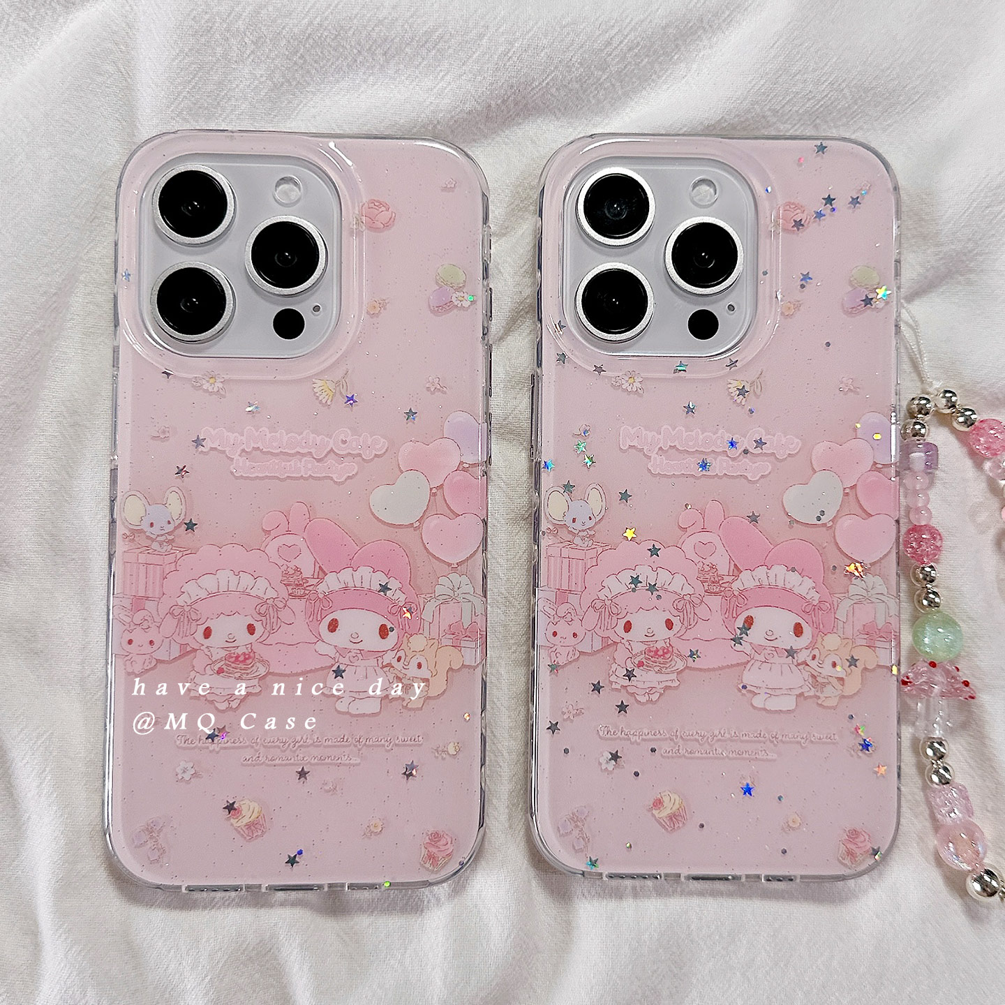 ins日韩可爱美乐蒂适用苹果16Promax手机壳iPhone15新款13高级感14保护套防摔硅胶16Pro全包带链条挂绳女款软