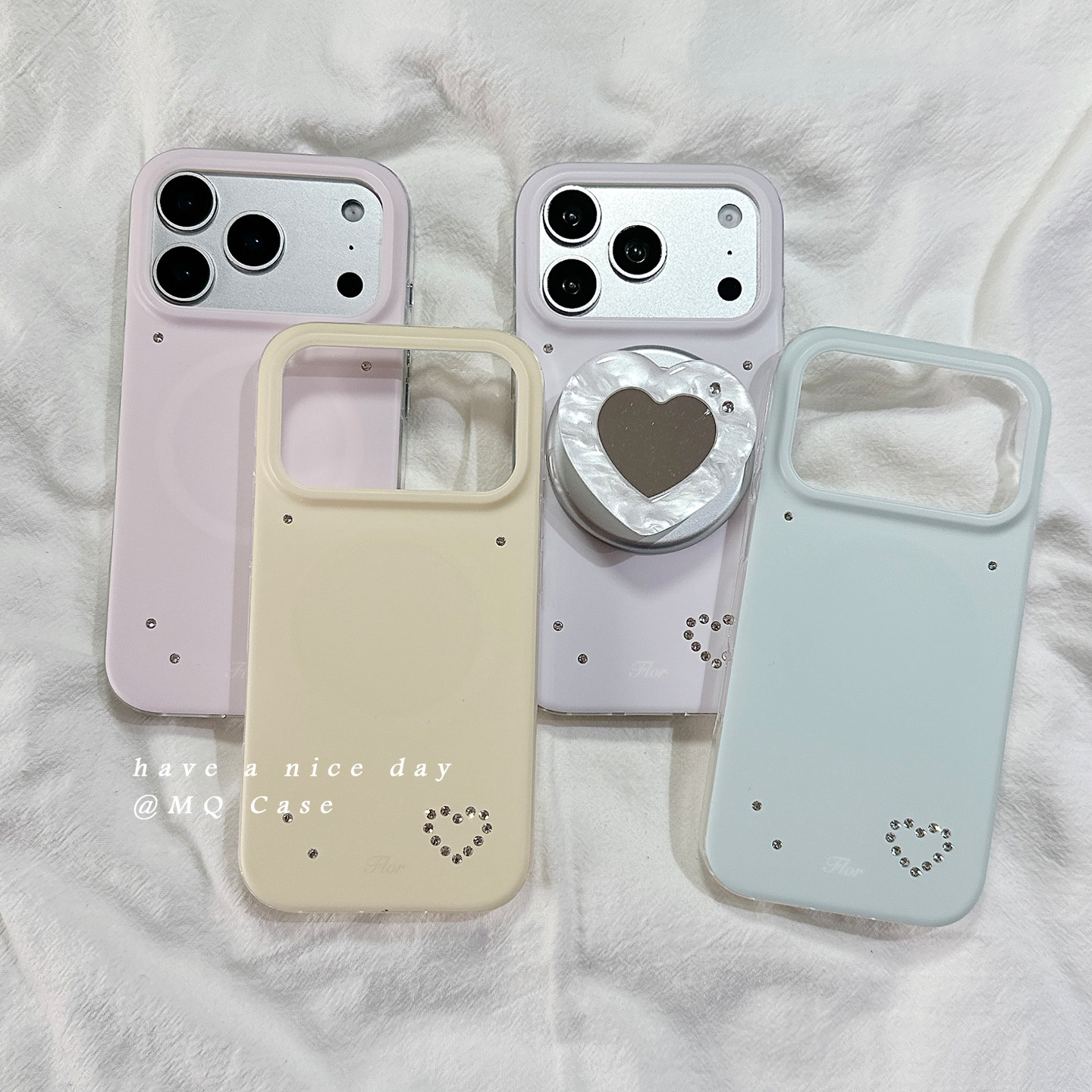 简约纯点贴钻爱心适用苹果17手机壳iPhone17Promax新款16高级感15磁吸保护套硅胶防摔全包带镜子支架女软磨砂
