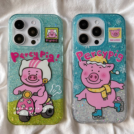趣味搞怪玛莎猪适用苹果16Promax手机壳iPhone15Promax新款13高级感14保护套17防摔硅胶全包创意闪粉女可爱软