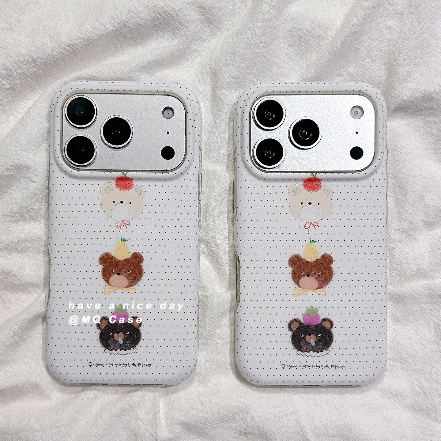 简约波点可爱小熊卡通适用苹果17手机壳iPhone17Promax新款16高级感15保护套13硅胶14防摔全包磨砂女款软壳外