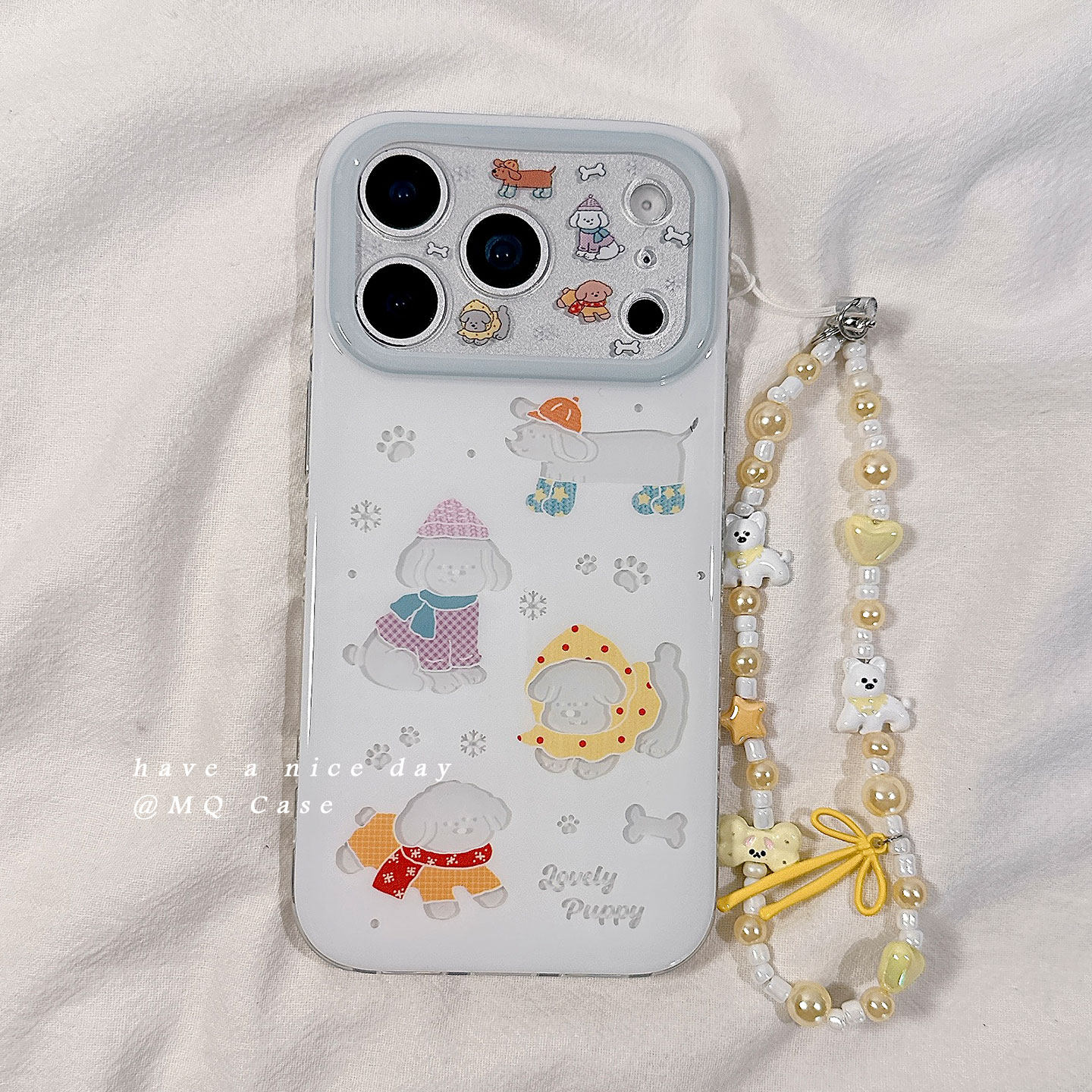 韩系ins可爱小狗适用苹果17手机壳iPhone17Promax新款16高级感15保护套13硅胶14防摔全包带链条挂绳女款软壳p