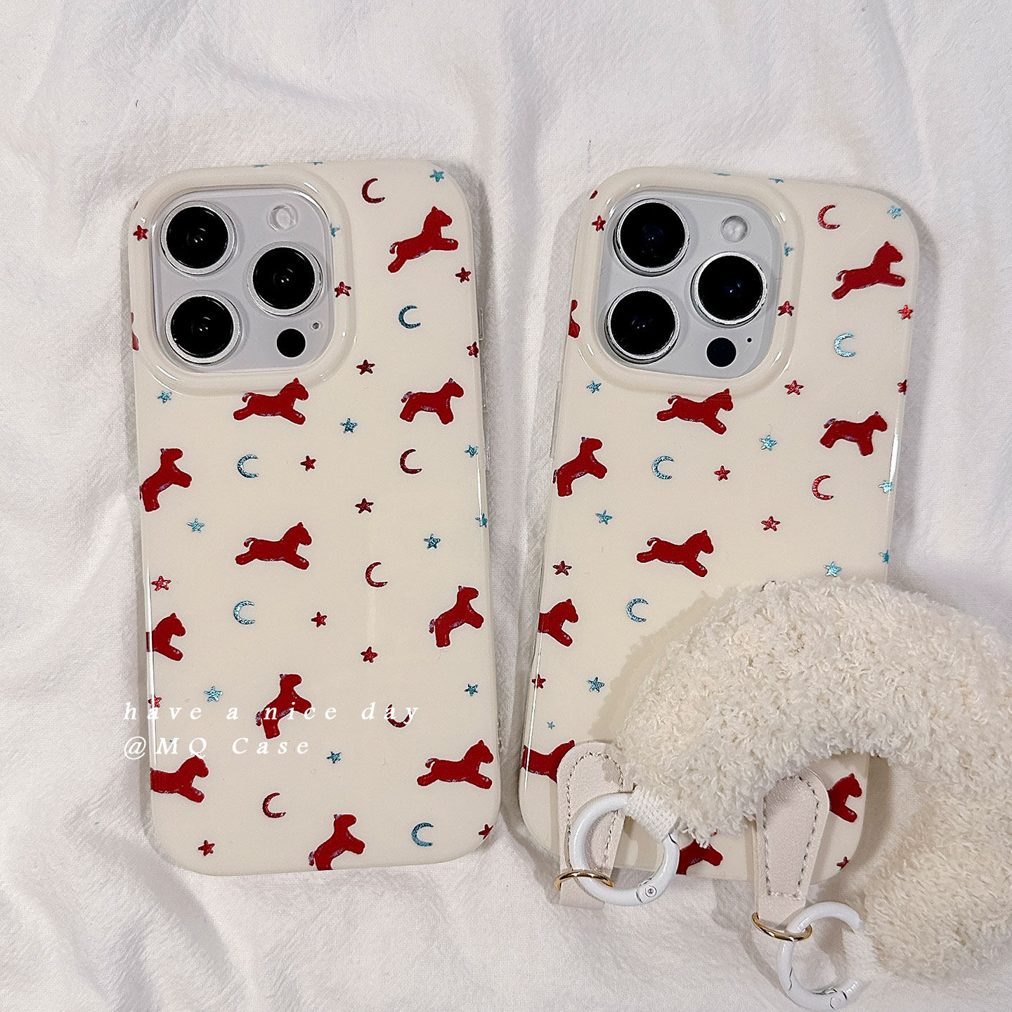 简约星星月亮红色小马适用苹果17手机壳iPhone17Promax新款16高级感15保护套13硅胶14防摔全包手提腕带女款软