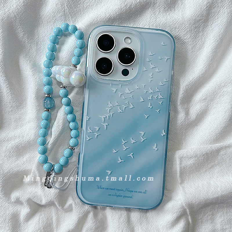简约小清新白鸽适用苹果16Promax手机壳iPhone13新款15高级感14保护套防摔硅胶16Pro全包日韩带链条挂绳女软p