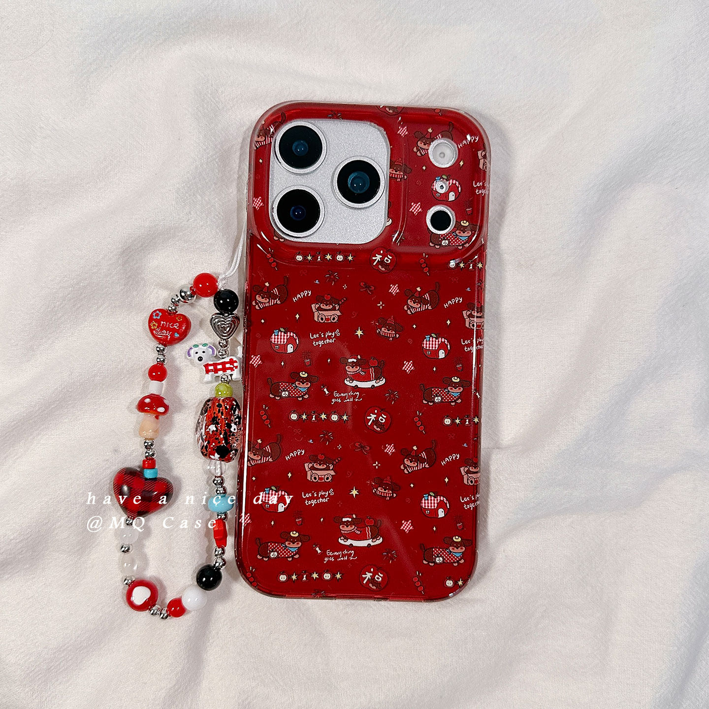 可爱腊肠狗适用苹果17手机壳iPhone17Promax新款16高级感15保护套13硅胶14防摔全包带链条挂绳女软红色新年外