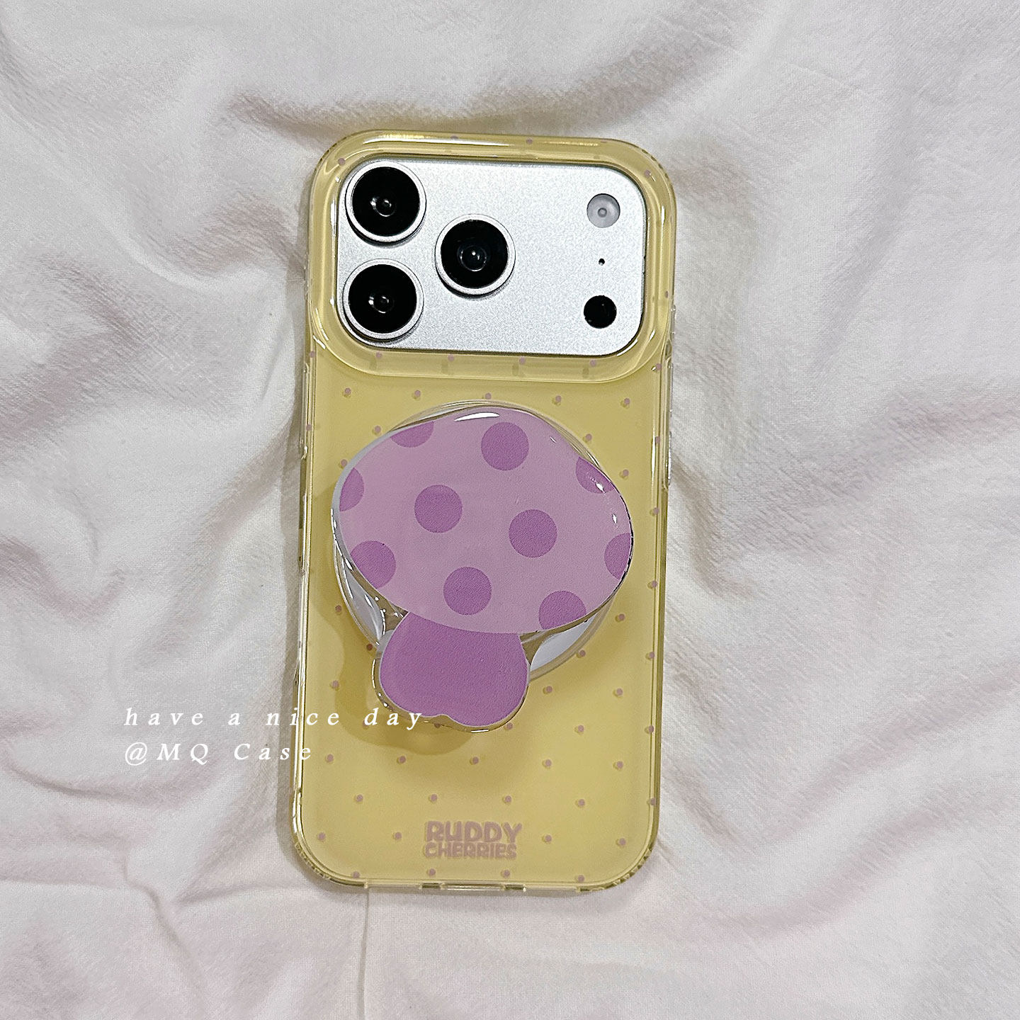 ins简约纯色小波点适用苹果17手机壳iPhone17Promax新款16高级感15磁吸保护套硅胶防摔全包带蘑菇支架女款软p
