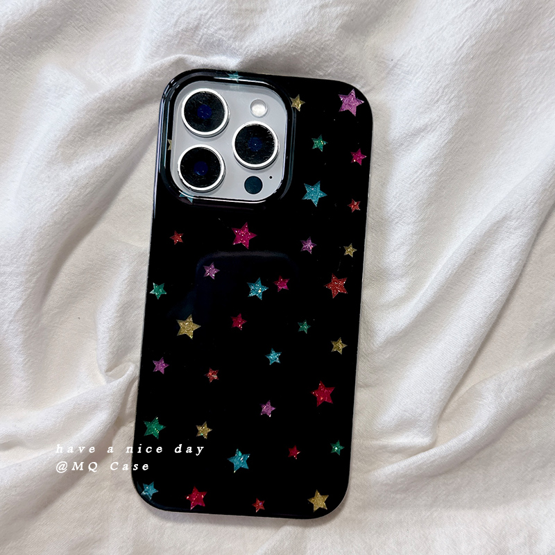 简约闪粉彩色小星星适用苹果16Promax手机壳iPhone13新款15高级感14保护套防摔硅胶16Pro全包女款创意黑色软p