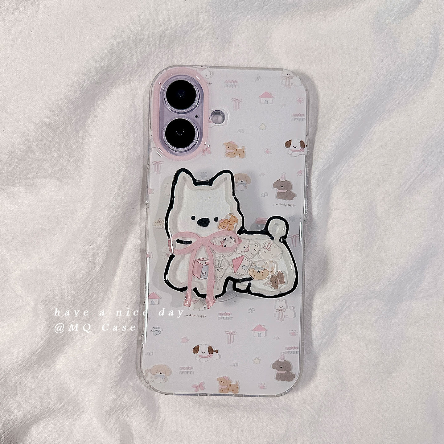 ins风可爱小狗卡通适用苹果17手机壳iPhone17Promax新款16高级感15保护套13硅胶14防摔全包带支架女款软壳外p