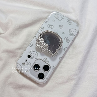 简约闪粉线条卡通适用苹果17手机壳iPhone17Promax新款16高级感15保护套13硅胶14防摔全包带镜子支架女款软壳