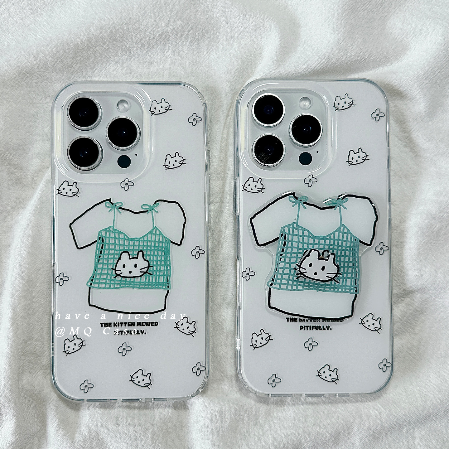 趣味可爱猫咪适用苹果16Promax手机壳iPhone15新款13高级感14保护套防摔硅胶16Pro全包带支架双层印花女款软p