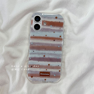 简约条纹小星星适用苹果16手机壳iPhone15Promax新款13/14高级感17promax保护套硅胶防摔全包创意气囊软壳女p