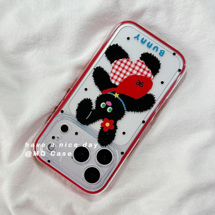 趣味黑色兔子适用iPhone17promax手机壳苹果16新款15/13/14高级感17PM保护套硅胶防摔全包二合一边框透明软女