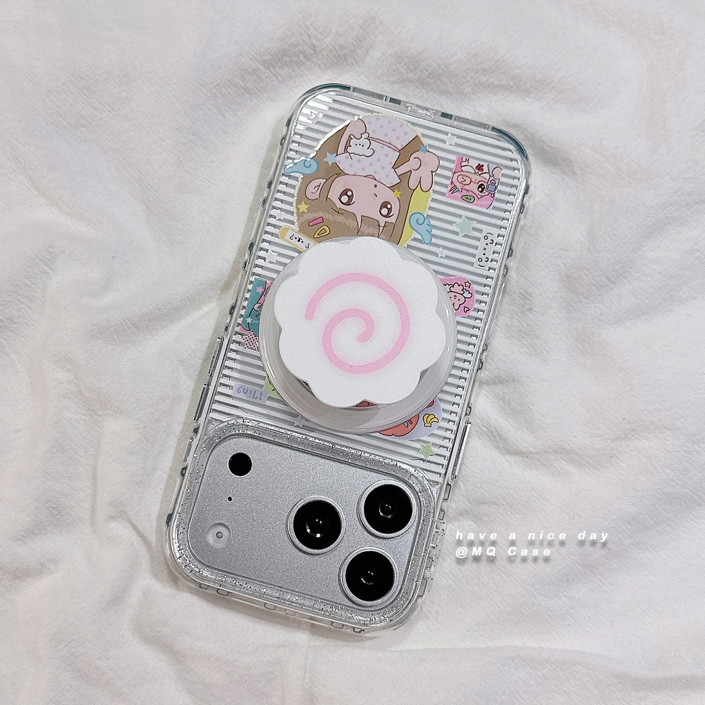 ins简约条纹女孩卡通适用苹果17手机壳iPhone17Promax新款16高级感15磁吸保护套硅胶防摔全包带支架女款软壳p