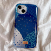 ins日韩格纹小碎花适用苹果16Promax手机壳iPhone15Promax新款 13高级感14保护套17防摔硅胶全包女软克莱因蓝p