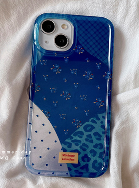 ins日韩格纹小碎花适用苹果16Promax手机壳iPhone15Promax新款13高级感14保护套17防摔硅胶全包女软克莱因蓝p