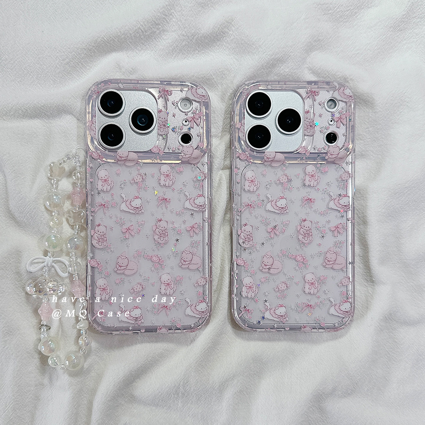 ins少女心碎花小猫咪适用苹果16手机壳iPhone15Promax新款13/14高级感17保护套硅胶防摔全包带链条挂绳软壳女