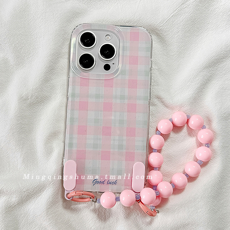 简约格纹适用苹果16手机壳iPhone15Promax新款13/14高级感16promax保护套硅胶防摔全包创意手腕带链条软壳女p