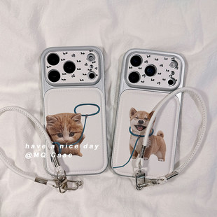 简约可爱小狗猫咪适用苹果17手机壳iPhone17Promax新款16高级感15保护套硅胶14防摔全包镜头情侣带挂绳男女软
