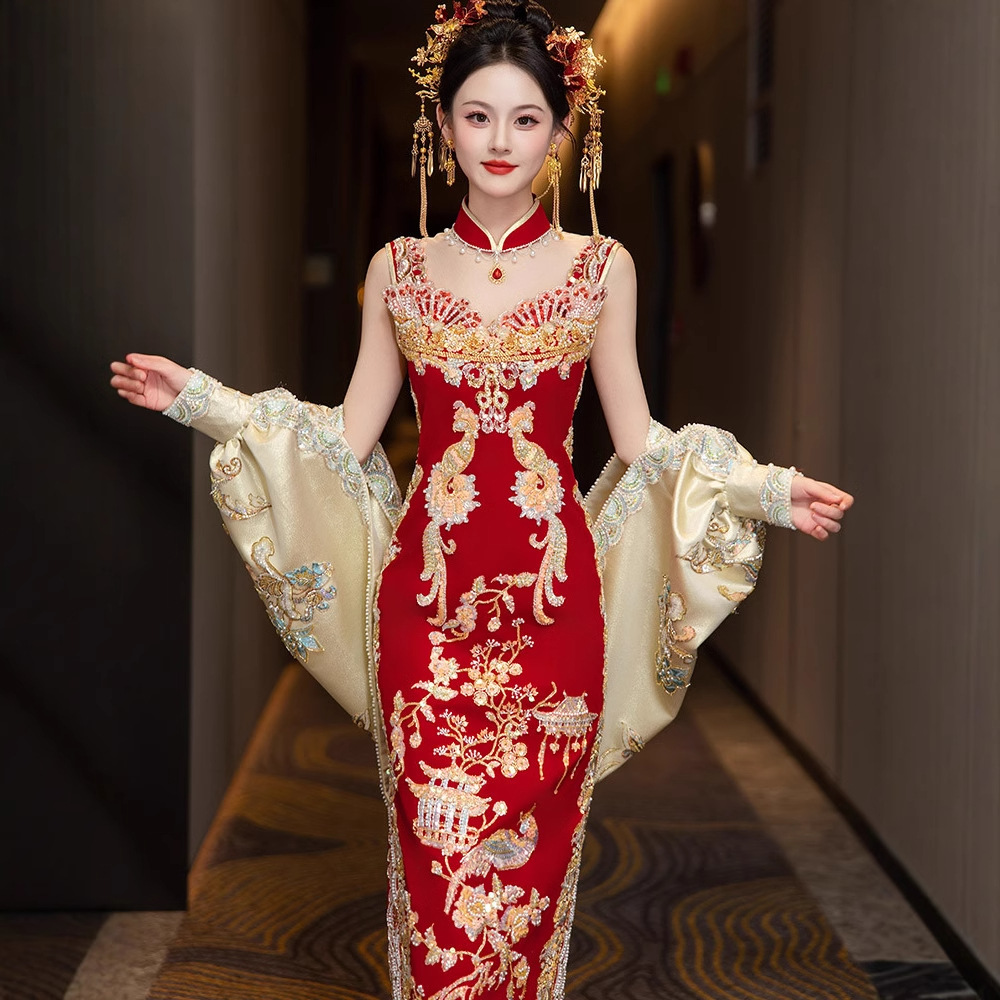 新娘2025新款秀禾服龙凤褂婚服复古流苏发簪古装汉服出嫁出阁服