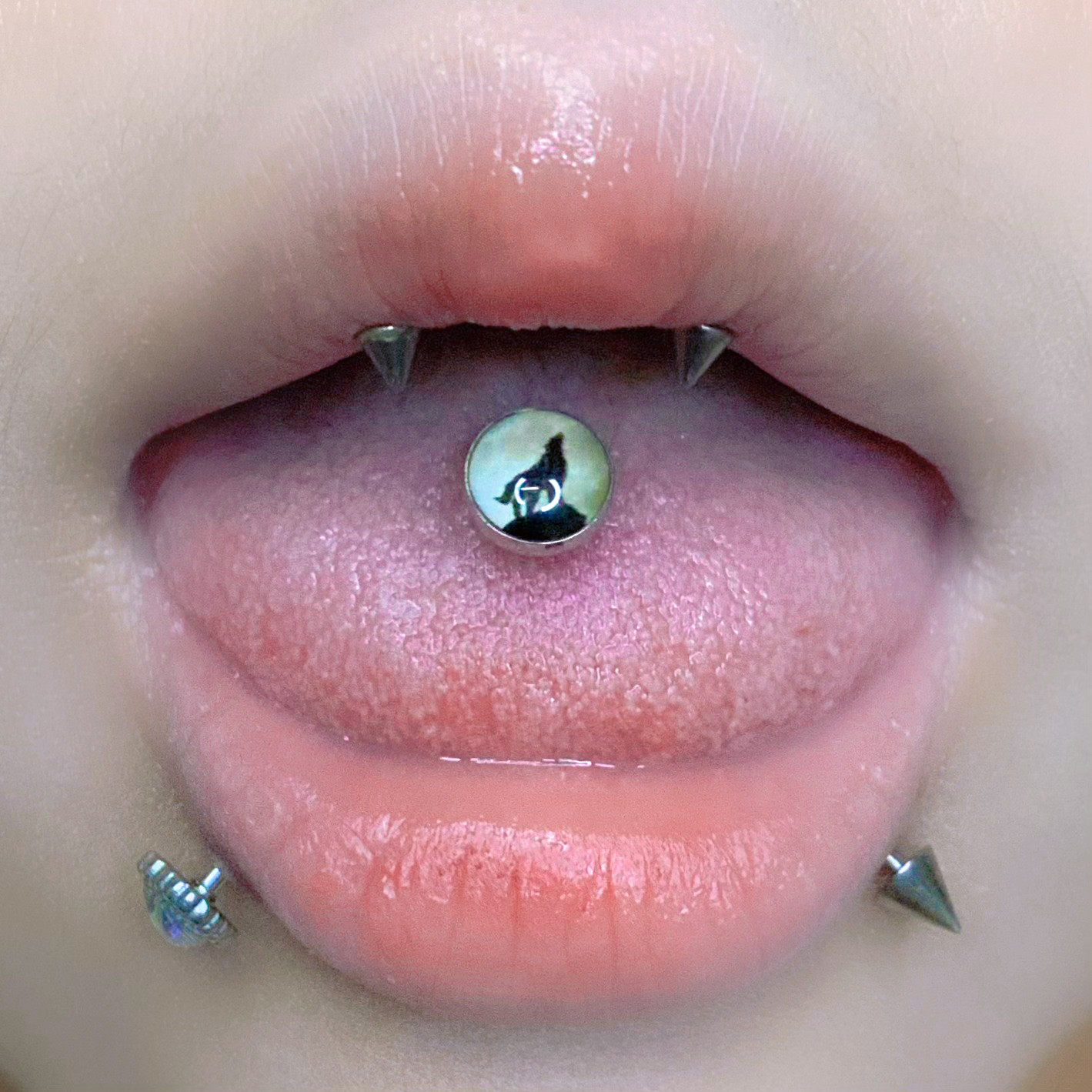 墨刺研究室 孤独的狼 动物舌钉包胶钛钢可喝酒欧美辣妹穿刺饰品