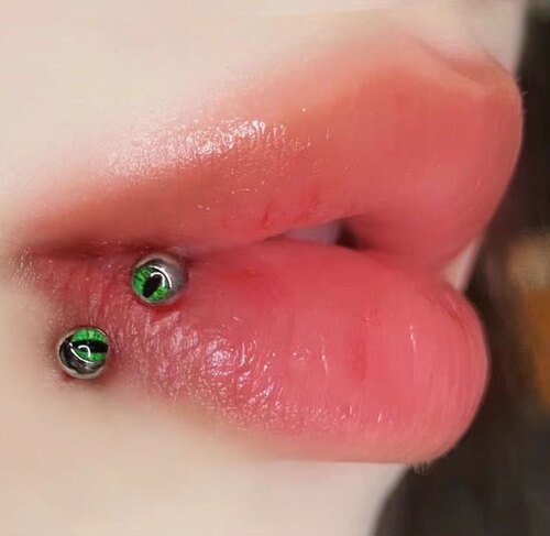 墨刺研究室 恶魔之眼 钛钢马蹄环辣妹唇环滴油三色猫眼石穿刺饰品
