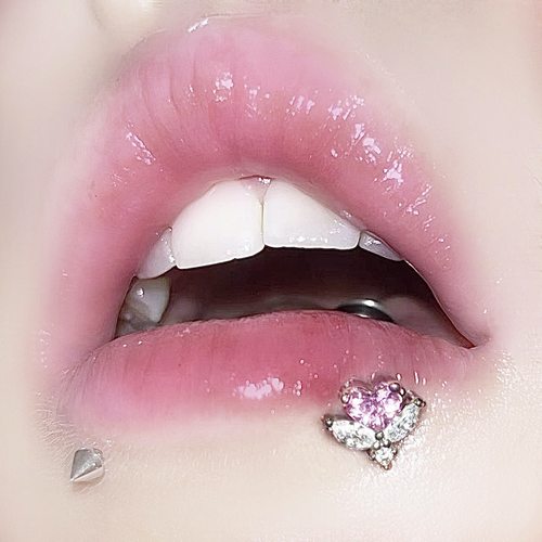 墨刺研究室 玫瑰唇钉锆石爱心花朵直钉耳蜗钉钛钢防过敏穿刺饰品