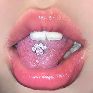 墨刺研究室 爱心猫爪舌钉三色镶锆石舌饰甜辣妹ins舌头钉穿刺饰品