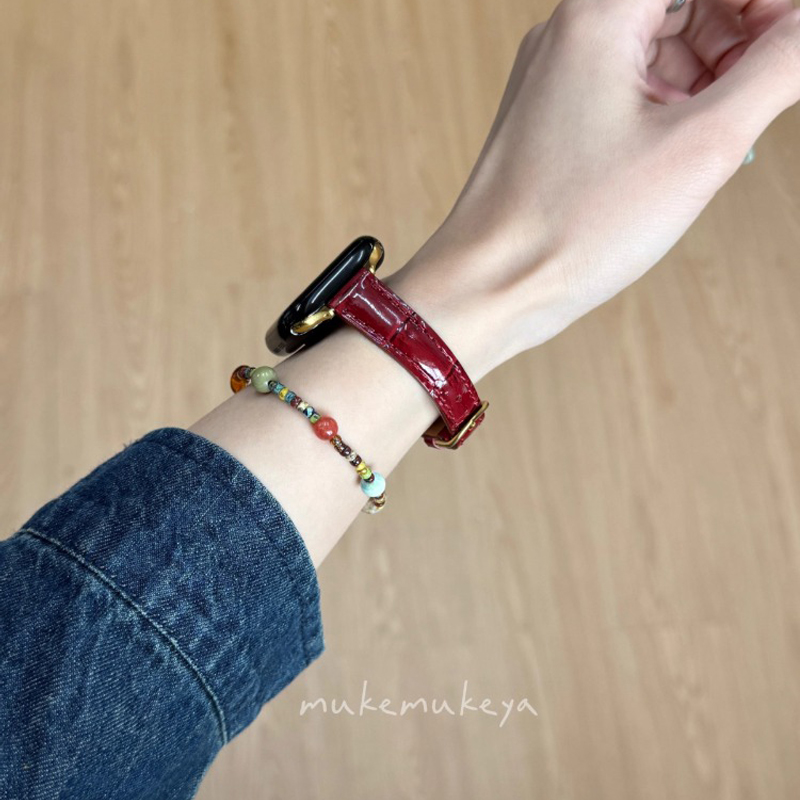 适用苹果手表纤细竹节iwatch表带s11真皮s10女款se3秋冬s9高级感ultra3质感新品小众applewatch表带