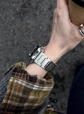 适用iwatch苹果手表表带s10金属s9不锈钢se英鹉罗ultra3男女s11新款series11高级感s8小众s7精致applewatch