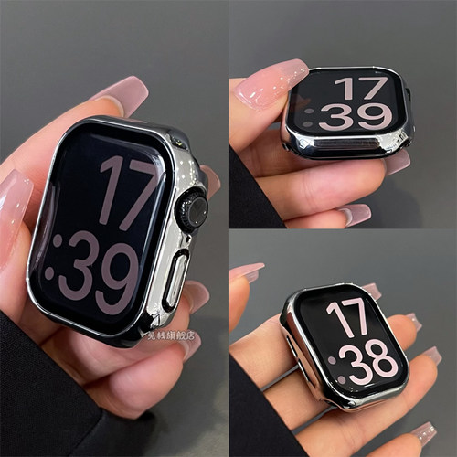 适用iwatch苹果手表series11保护壳s10代新款全包s9壳膜一体ultra2超薄se电镀钢化膜applewatch保护套s11
