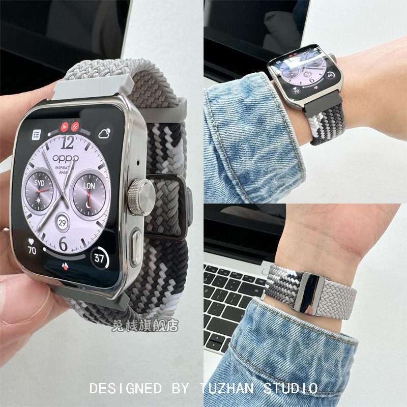 适用oppowatch4pro/X手表表带oppo watch3pro拼色编织磁吸扣新款watch2男女se夏天一代原装智能运动腕带配件
