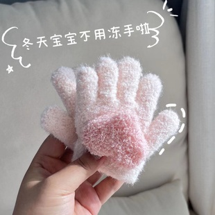 宝宝手套冬1一3岁儿童可爱保暖手指加绒防冻防寒针织女童五指家用