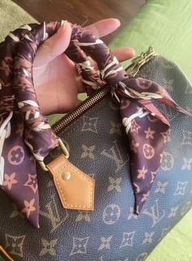 lv5&vv20老花长条窄小丝巾女绑包小邮差包手柄丝带扎头飘带腰轻奢