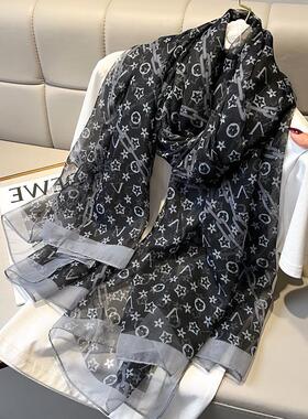 lv5&vv20丝巾女长款雪纺老花围巾春秋百搭沙巾时尚披肩防晒沙滩巾