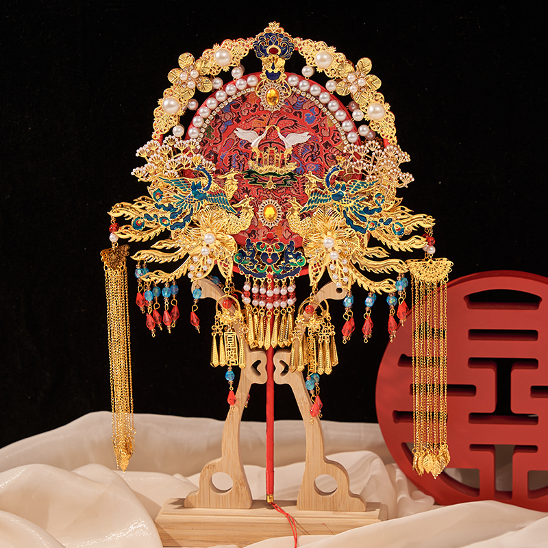 红色新娘结婚团扇diy材料包中式婚礼古风手工秀禾喜扇高级重工